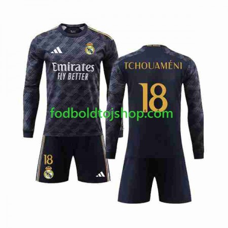 Real Madrid Aurelien Tchouameni 18 Børn Udebane Fodboldsæt 2023-24 L/S (+ Korte bukser)